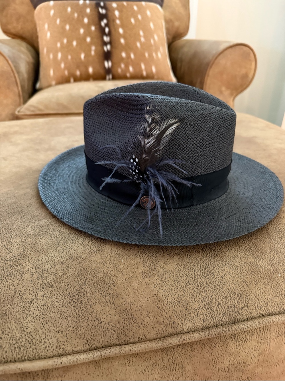 Goorin Bros Black Straw Fedora with Feather Trim